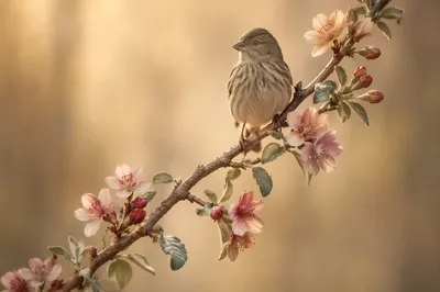Small Songbird on Dusty Rose Branch