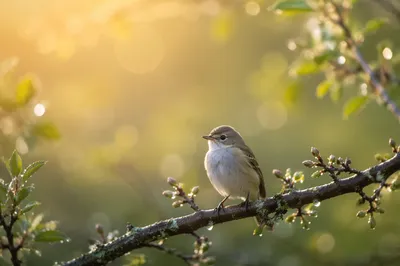 Small Songbird in Morning Orchard Light
