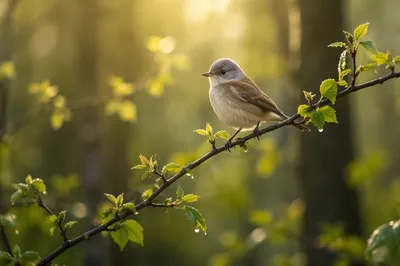 Small Songbird on Spring Woodland Branch