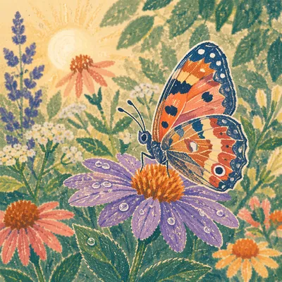 Colorful Butterfly on Purple Garden Bloom
