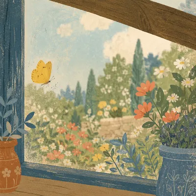 Yellow Butterfly on Garden Window