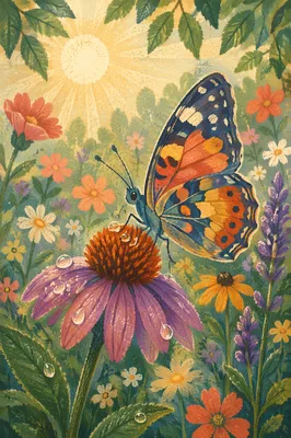 Colorful Butterfly on Purple Garden Bloom