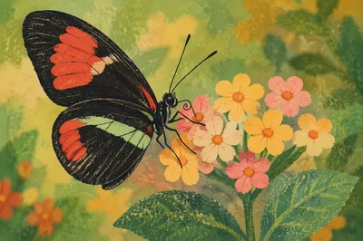 Colorful Butterfly on Garden Flowers
