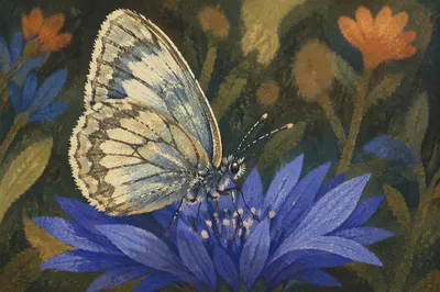 Delicate Butterfly on Violet Garden Flower