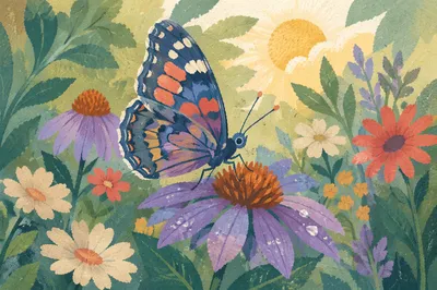 Colorful Butterfly on Purple Garden Bloom