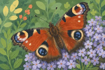 Colorful Butterfly on Lavender Garden Flowers