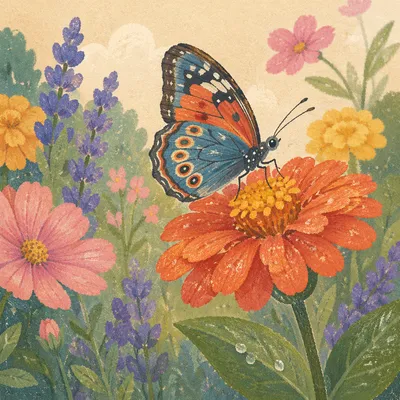 Colorful Butterfly Resting in Summer Flower Garden