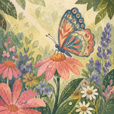 Colorful Butterfly Resting in Summer Flower Garden