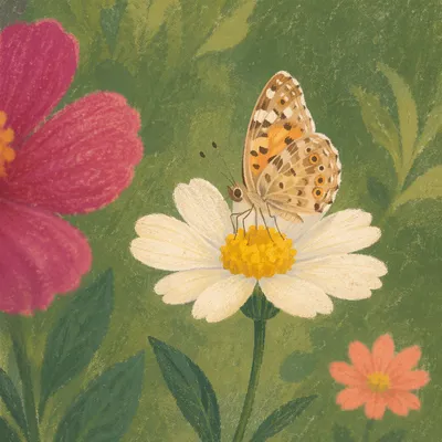 Butterfly Resting on White Garden Flower