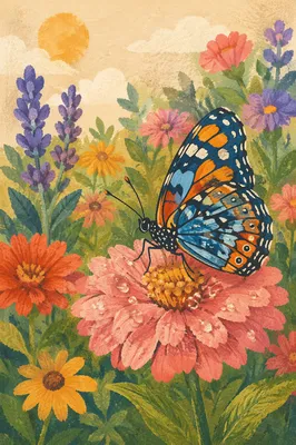 Colorful Butterfly Resting on Pink Zinnia