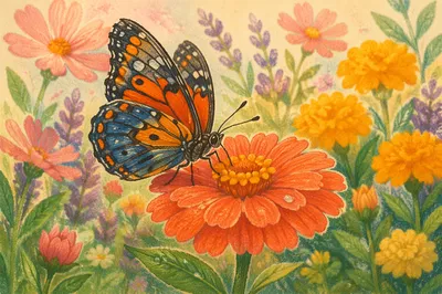 Colorful Butterfly Resting on Summer Zinnia