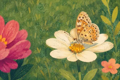 Butterfly Resting on White Garden Flower