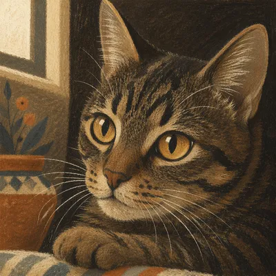 Close Up Tabby Cat With Amber Eyes