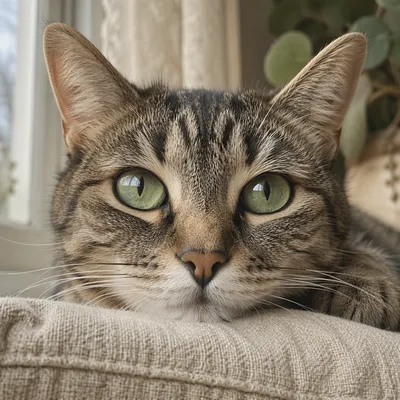Close-Up Cat Portrait with Green Eyes
