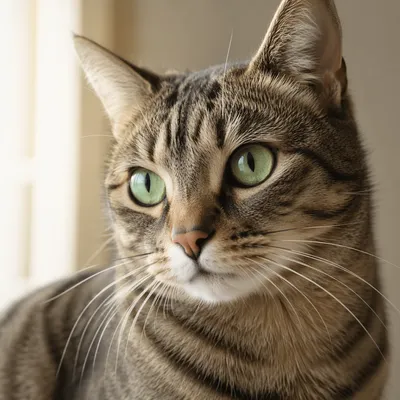 Emerald-Eyed Tabby Cat Close-Up Portrait