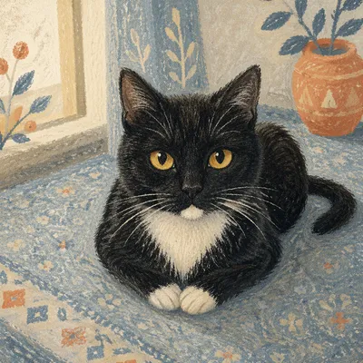 Tuxedo Cat Close-Up With Amber Eyes
