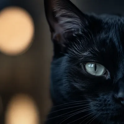 Black Cat Close-Up with Luminous Eye