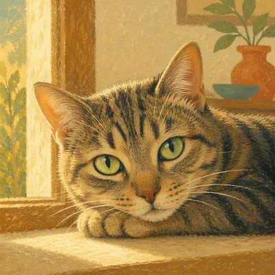 Sunlit Green Eyed Tabby Cat Portrait
