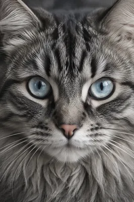 Blue Eyed Tabby Cat Close Portrait