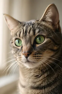 Emerald Eyed Tabby Cat Close Portrait