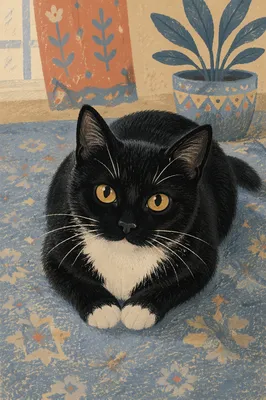 Close-Up Tuxedo Cat With Amber Eyes