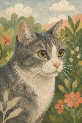 Calm Gray Cat Portrait with Amber Eyes