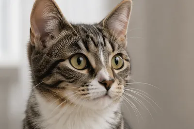 Close Up Tabby Cat with Green Eyes