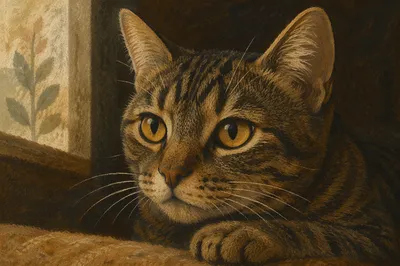 Close Up Tabby Cat with Amber Eyes