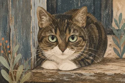Close-Up Tabby Cat with Green Eyes