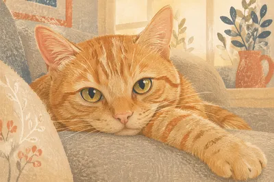 Cozy Ginger Tabby Cat Portrait Close Up