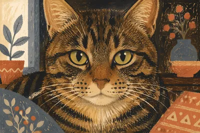 Calm Tabby Cat With Green Gold Eyes