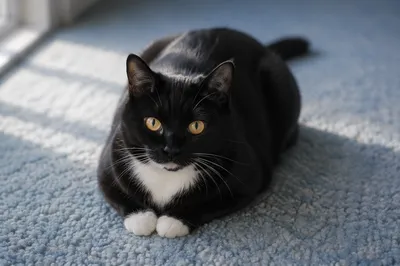 Tuxedo Cat Close-Up With Amber Eyes