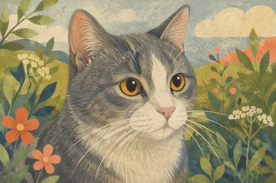 Calm Gray Cat with Amber Eyes