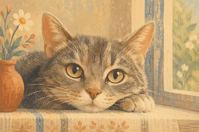 Calm Cat Eyes in Morning Window Light