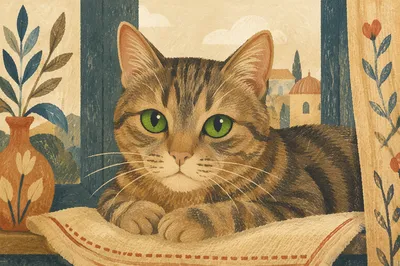 Calm Cat Portrait With Emerald Eyes