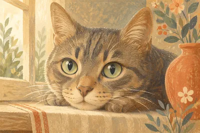 Calm Cat Portrait With Luminous Eyes