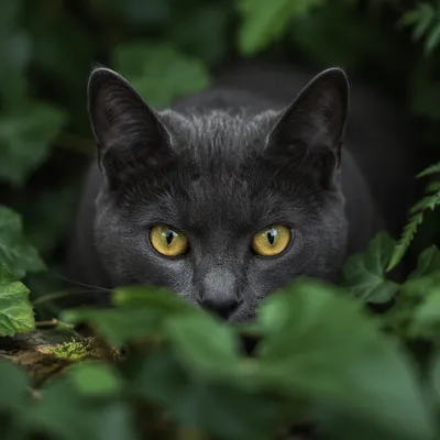 Amber Eyed Gray Cat in Garden