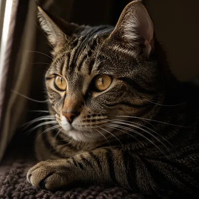 Golden-Eyed Tabby Cat Close-Up Portrait