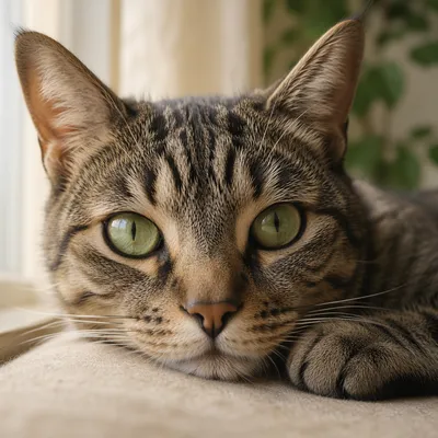 Close-Up Cat Portrait with Green Eyes