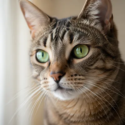 Emerald-Eyed Tabby Cat Close-Up Portrait