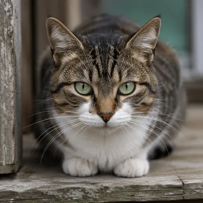 Tabby Cat Close Up with Green Eyes