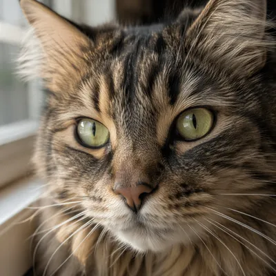 Sunlit Tabby Cat Eyes Close-Up Portrait