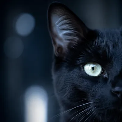 Close Up Black Cat with Luminous Eye