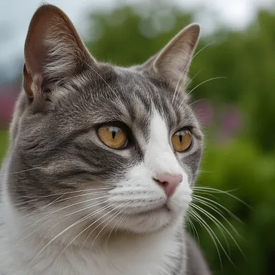 Calm Gray Cat Portrait with Amber Eyes