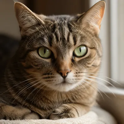 Calm Cat Portrait With Emerald Eyes
