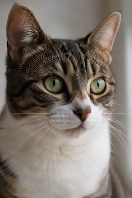 Close Up Tabby Cat With Green Eyes