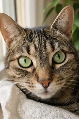 Close-Up Cat Portrait with Green Eyes