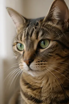 Calm Tabby Cat with Emerald Eyes