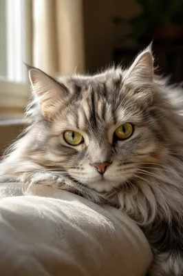 Close Up Silver Tabby Cat Portrait