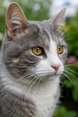 Calm Gray Cat Portrait With Amber Eyes